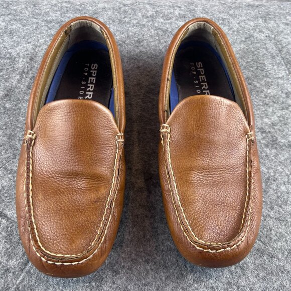 Sperry Mens 10M Brown Boat Driver Leather Slip-On Loafers Moccasin Rubber Sole - Picture 1 of 12
